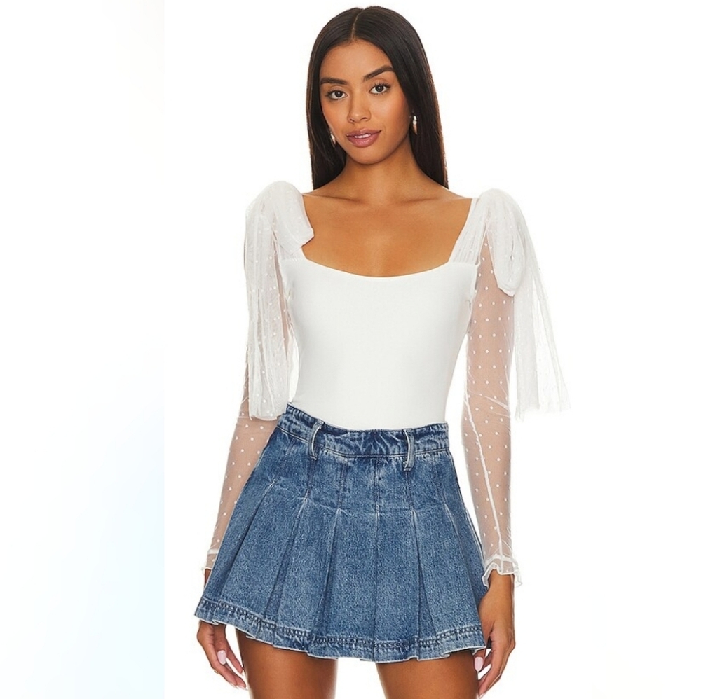 Free People Tongue Tied Long Sleeve Bodysuit In White New Size M